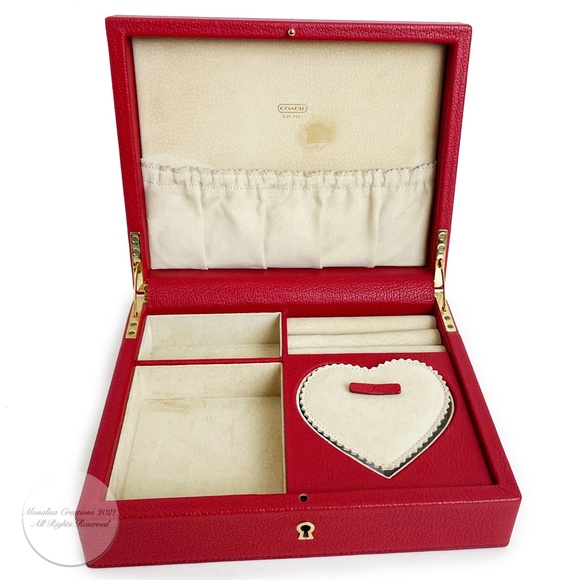 Coach Jewelry Box Red Leather Trinket Case Valet Vintage 90s Rare SLG HTF - Picture 6 of 10